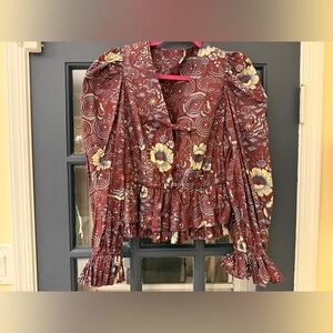 Ulla Johnson Floral Ruffled Blouse - Burgundy Size 4